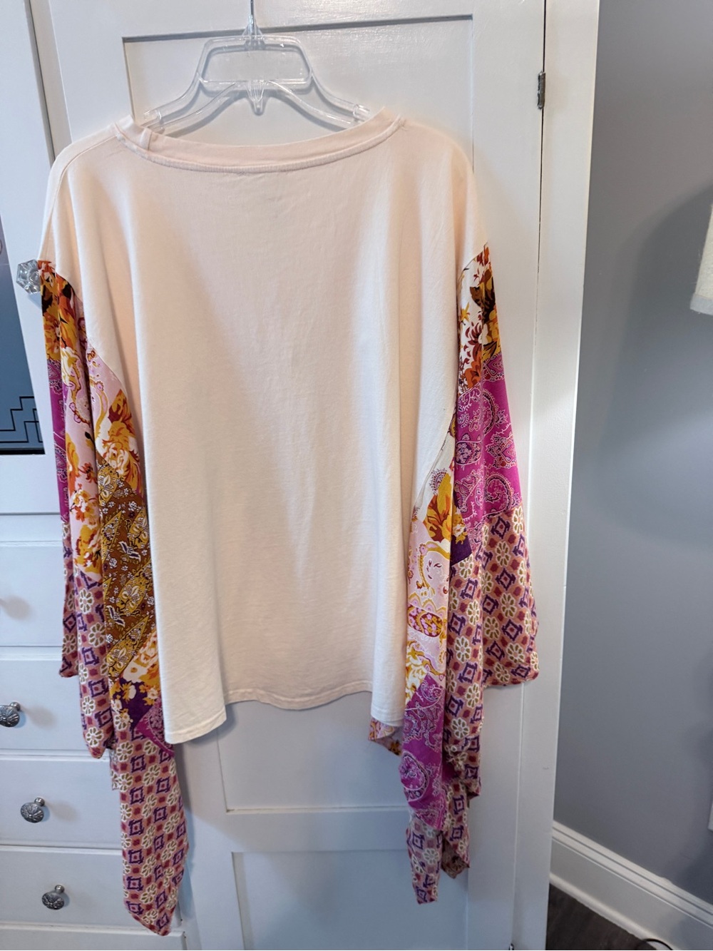 Bohemian Patchwork Cowboy Pullover t-shirt with butterfly wings . Cream & Pink - Picture 8 of 9